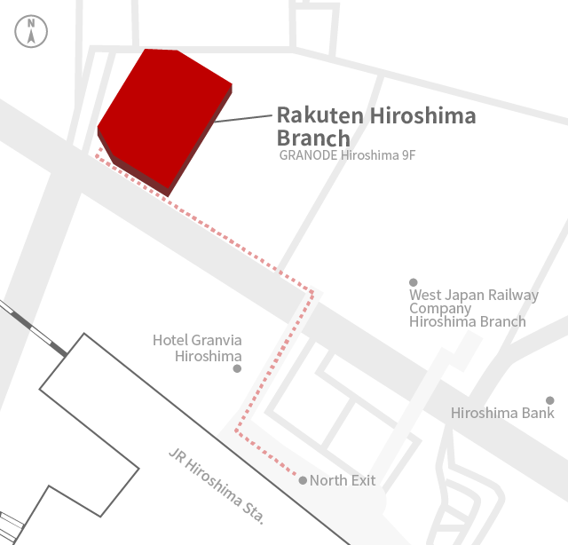 Access Map of Rakuten, Inc. Hiroshima office.