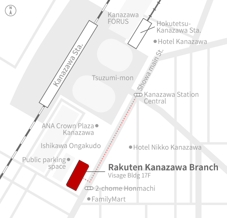 Access Map of Rakuten, Inc. Kanazawa office.