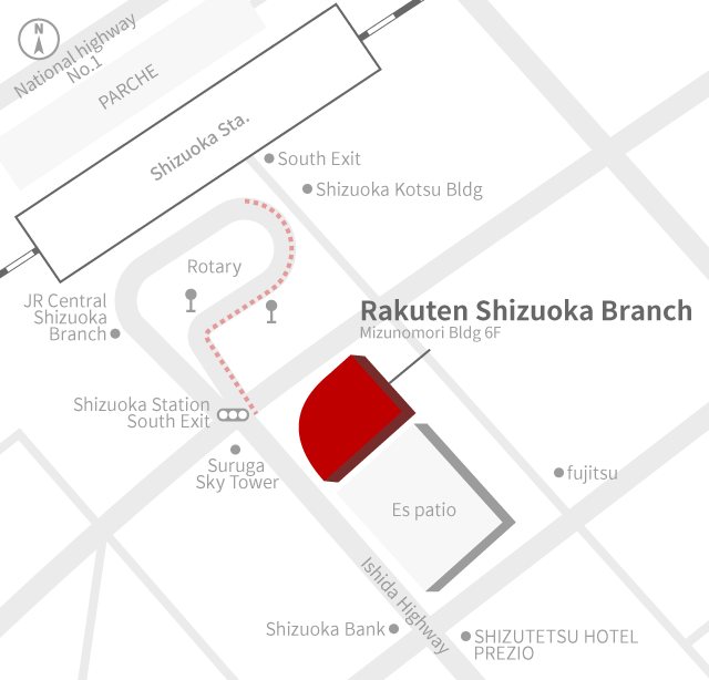 Access Map of Rakuten, Inc. Shizuoka office.