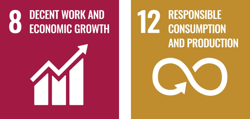 8:DECENT WORK AND ECONOMIC GROWTH and 12:RESPONSIBLE CONSUNPTION AND PRODUCTION
