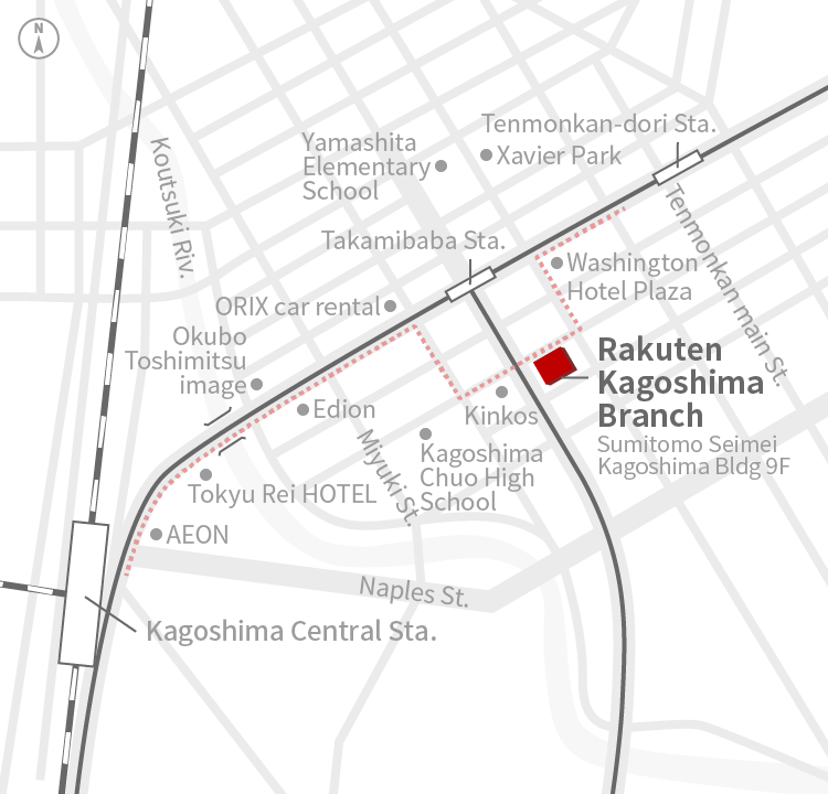 Access Map of Rakuten, Inc. Kagoshima office.