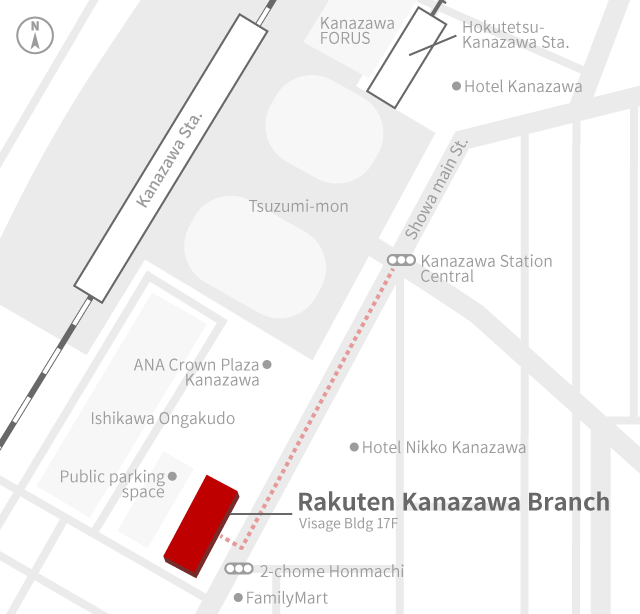 Access Map of Rakuten, Inc. Kanazawa office.