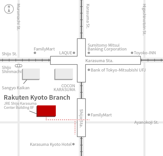Access Map of Rakuten, Inc. Kyoto office.