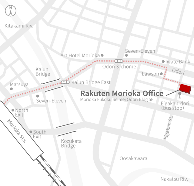 Access Map of Rakuten, Inc. Morioka office.