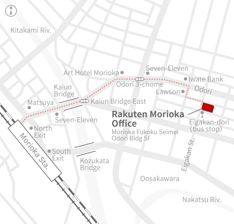 Access Map of Rakuten, Inc. Morioka office.
