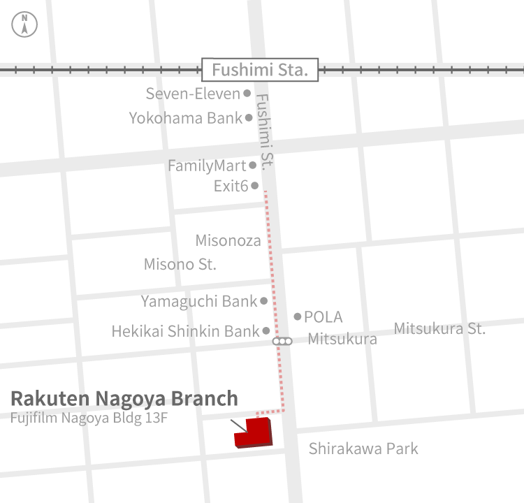 Access Map of Rakuten, Inc. Nagoya office.