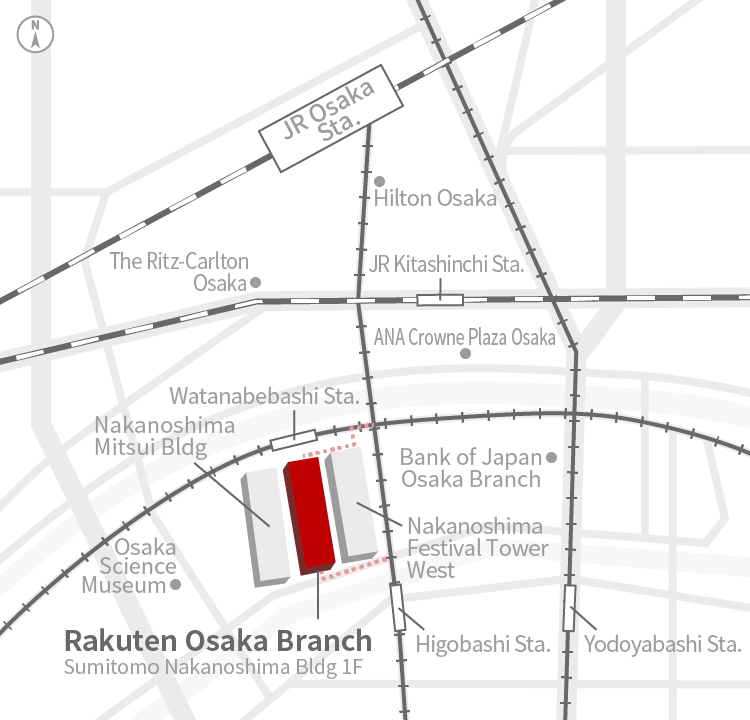 Access Map of Rakuten, Inc. Osaka office.