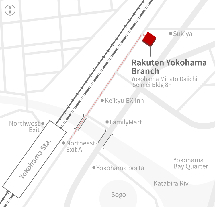 Access Map of Rakuten, Inc. Yokohama office.